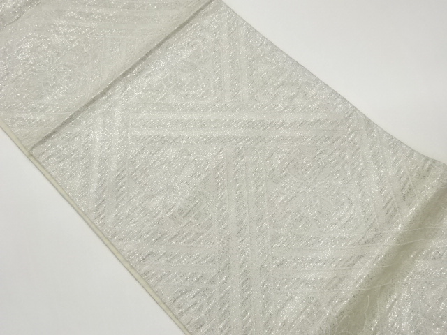 Woven Fukuro obi with an abstract pattern on a flower lozenge
